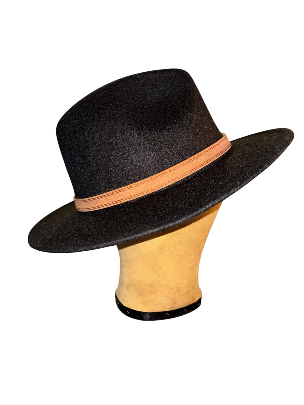 Black Fedora Hat with Tan Band and Red under brim SM